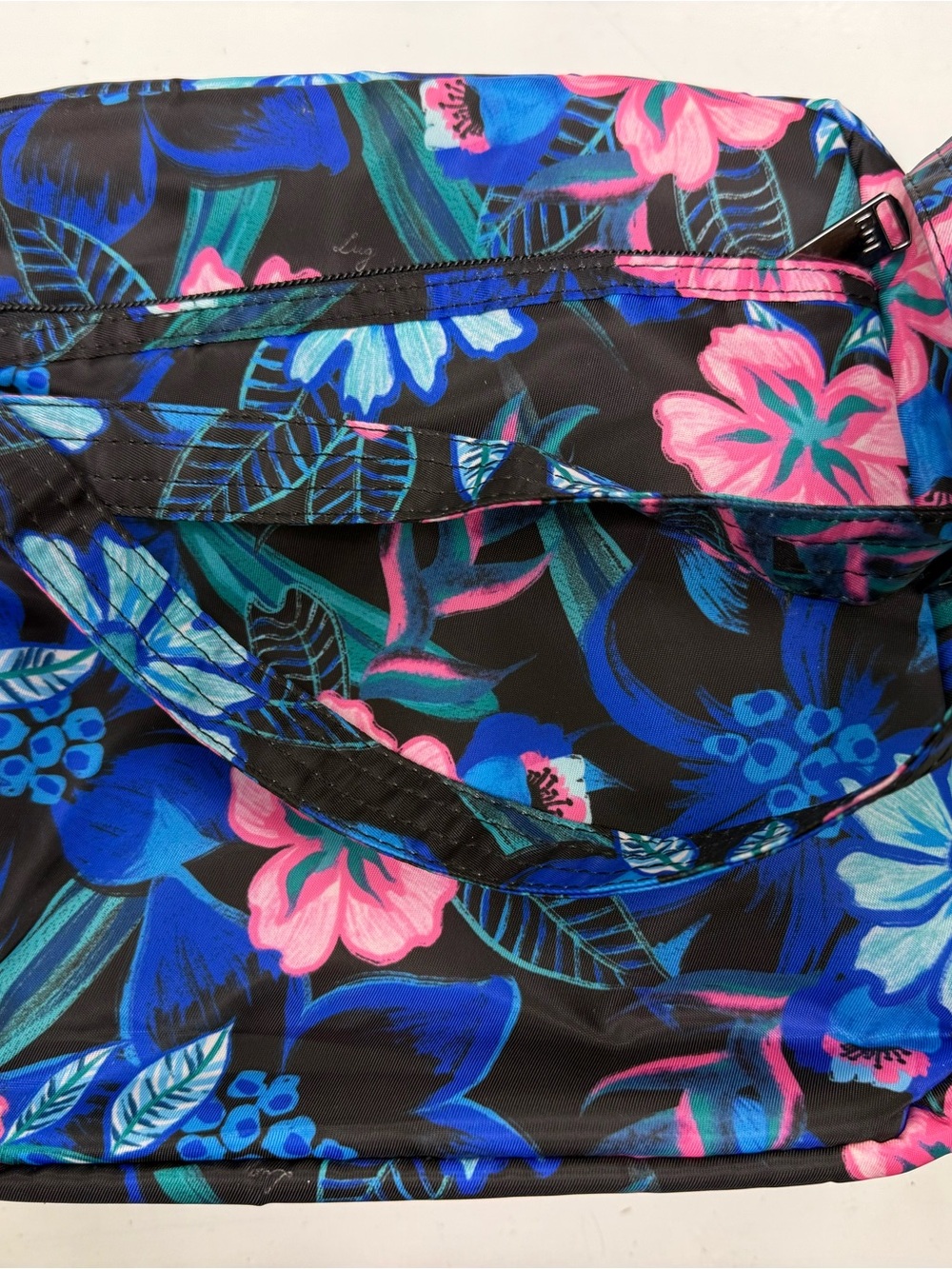 lug Quilted Floral Crossbody Bag in Black, Blue & Pink - Picture 5 of 9